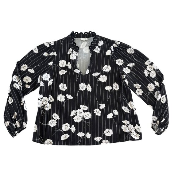 Anthropologie The Odells Robin V-Neck Long Sleeve Blouse Small Black White - Picture 4 of 10